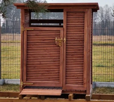 14. Zadaszenie na kosz + miejsce do segregacji z dachem prostym 1,65 x 0,87m, elewacja boki/przód żaluzjowa/tył deskowanie standard